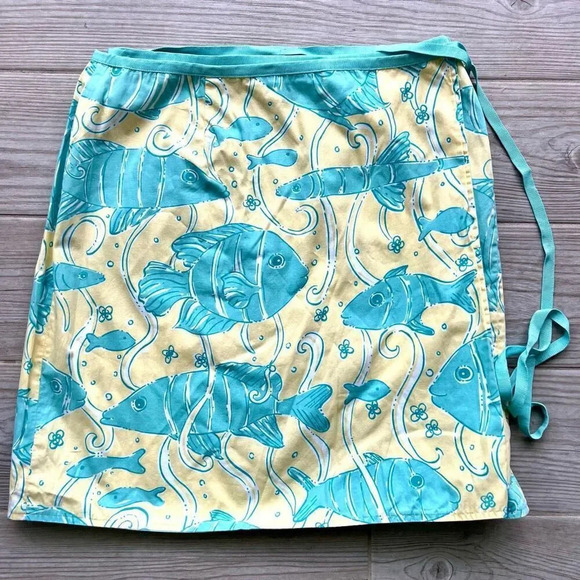 Lilly Pulitzer Womens Turquoise Yellow Palm Fish Reversible Wrap Skirt Size 10‎ - Picture 1 of 6